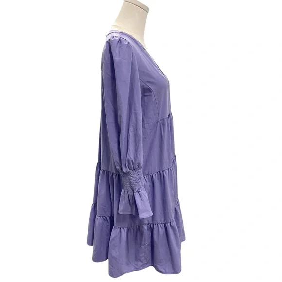 NWT Tuckernuck Pomander Place Lilac Kenzo Tiered Mini Dress V-neck 3/4 Sleeves - Picture 9 of 16